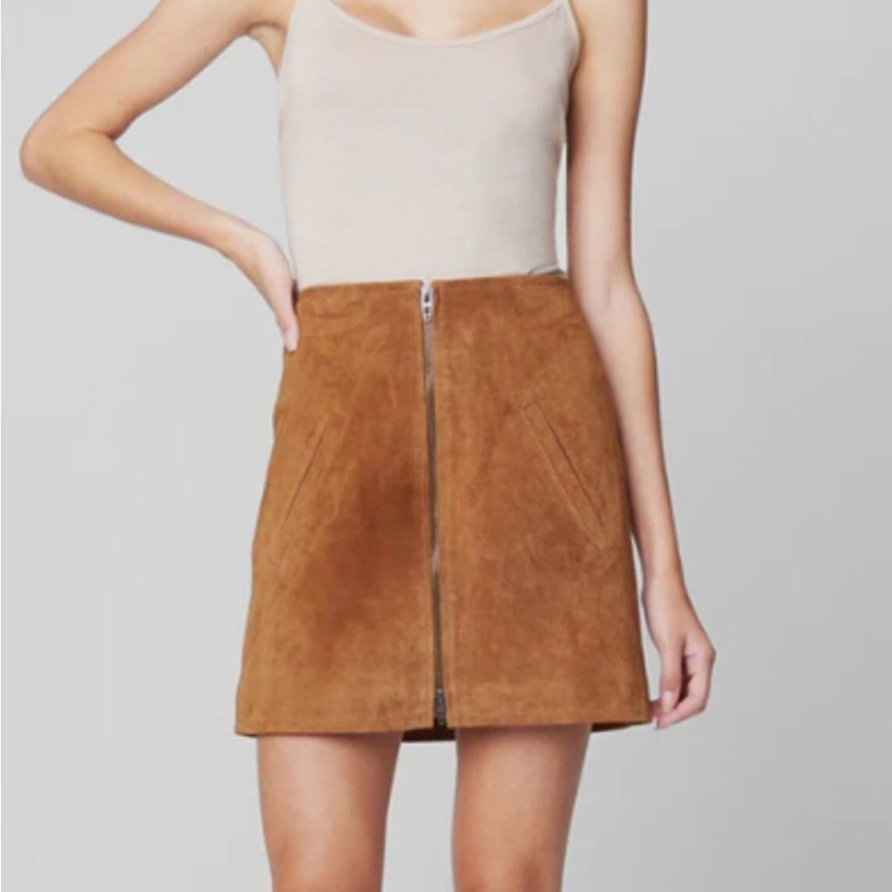Blank NYC Brown Suede Front-Zip Mini Skirt